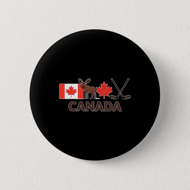 Canada Flag Canadian Maple Leaf Deer Ice Hockey _1 Button (Front)