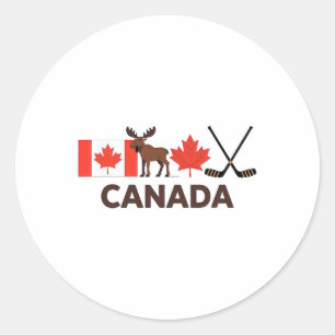 Canada Flag Canadian Maple Leaf Deer Ice Hockey Classic Round Sticker