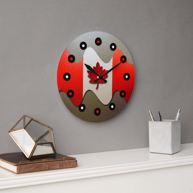 Canada Flag-Chrome by Shirley Taylor Large Clock (Office)