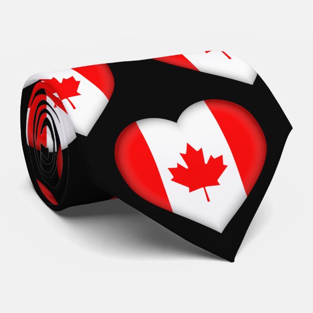 Canada Flag Colors Heart Pattern Neck Tie (Rolled)