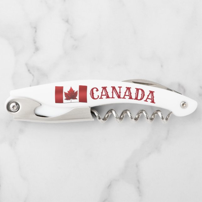 Canada Flag Corkscrew Custom Bottle Opener (Front)