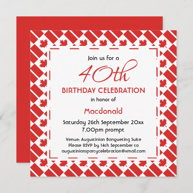 CANADA  FLAG Custom Birthday Celebration Invitation (Front/Back)