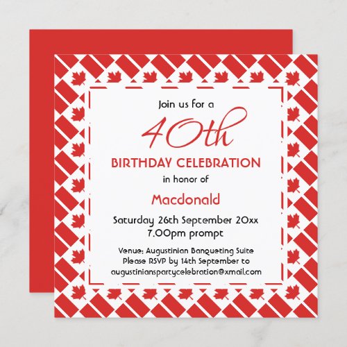 CANADA  FLAG Custom Birthday Celebration Invitation