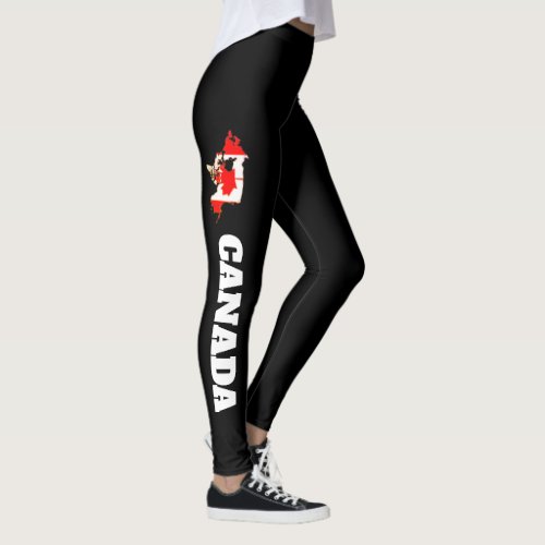 Canada Flag Design Red White Black Leggings Womens