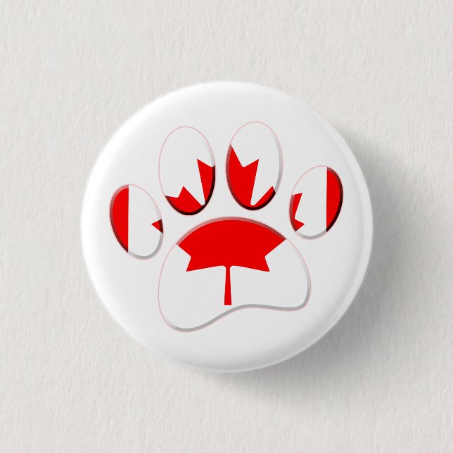 Canada Flag Dog Paw Print Button (Front)