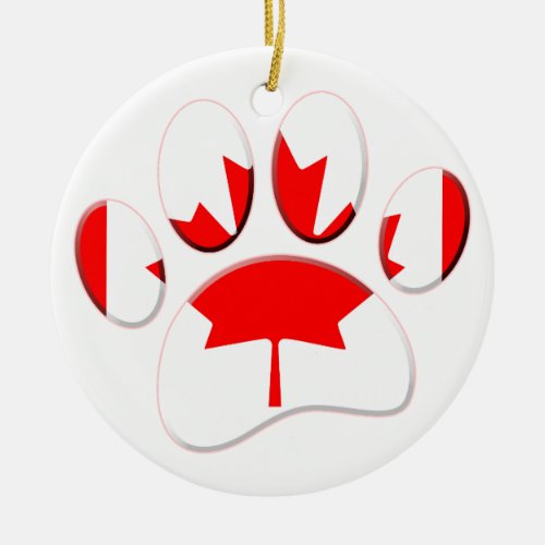 Canada Flag Dog Paw Print Ceramic Ornament