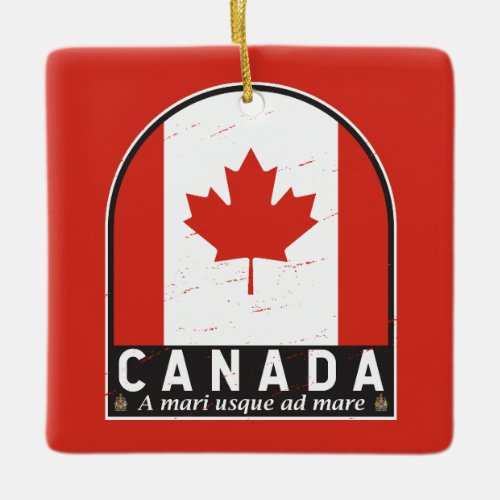 Canada Flag Emblem Distressed Vintage Ceramic Ornament