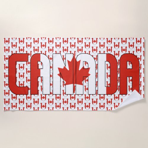 Canada Flag Escutcheon Tiled Red White Patriotic  Beach Towel