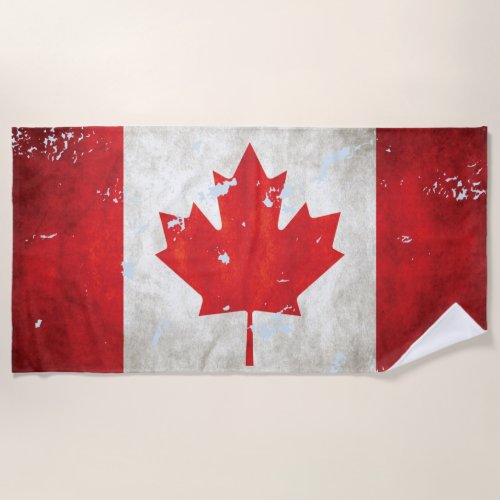 Canada Flag Grunge Torn and Tattered Maple Beach Towel