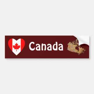 Canada Flag Heart + Map Bumper Sticker