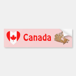 Canada Flag Heart + Map Bumper Sticker