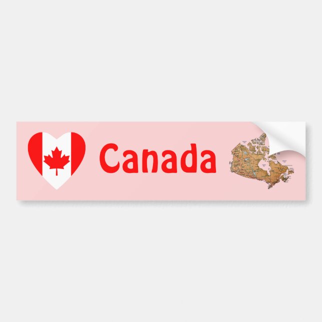 Canada Flag Heart + Map Bumper Sticker (Front)