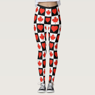 Canada Flag Heart Pattern Cute Patriotic Canadian Leggings