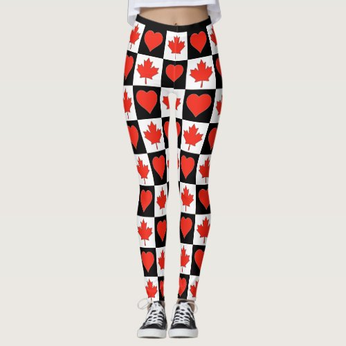 Canada Flag Heart Pattern Cute Patriotic Canadian Leggings