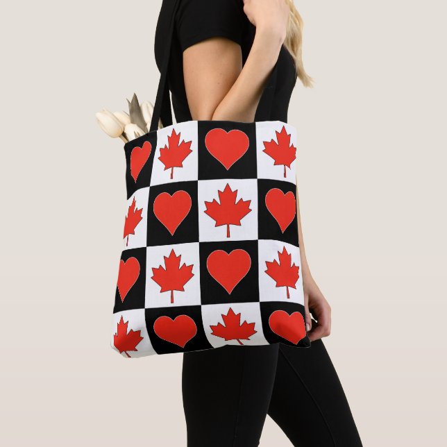 Canada Flag Heart Pattern Patriotic Canadian Pride Tote Bag (Close Up)
