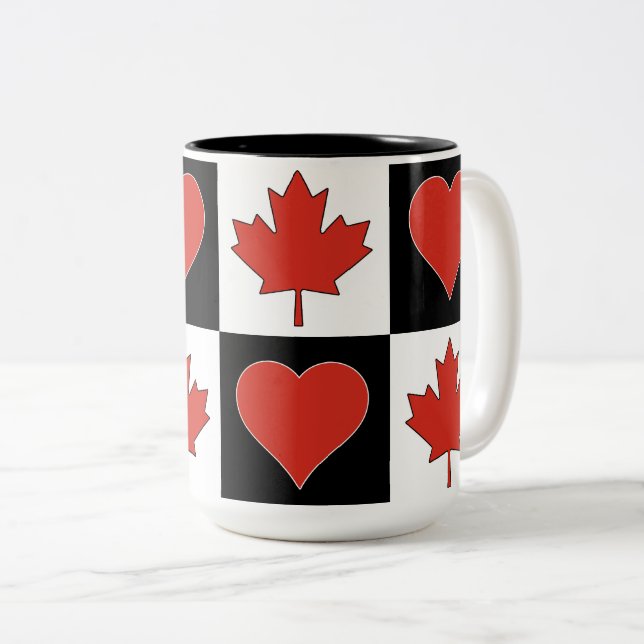 Canada Flag Heart Pattern Patriotic Canadian Two-Tone Coffee Mug (Front Right)