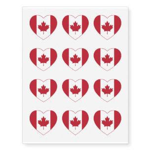 Canada Flag Heart Temporary Tattoos