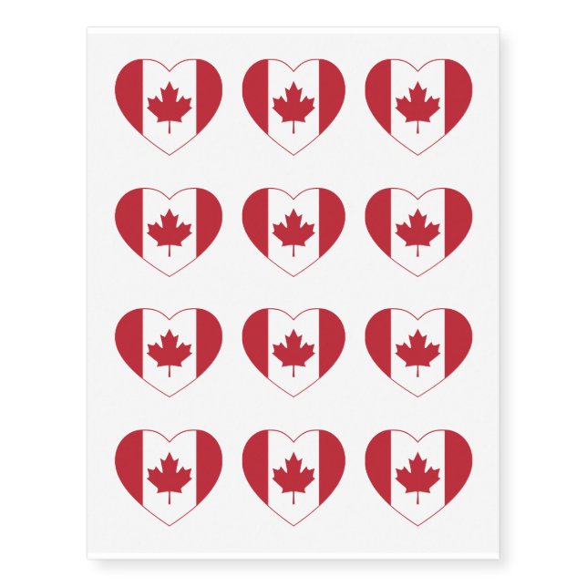 Canada Flag Heart Temporary Tattoos (Front)