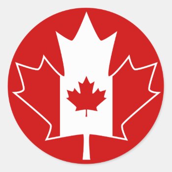 Canada Flag In Maple Leaf - Red Classic Round Sticker by fireflidesigns at Zazzle