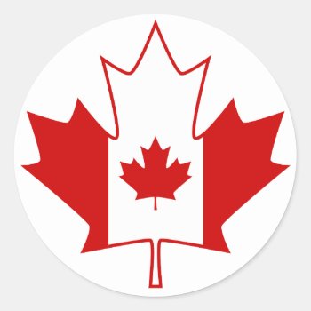 Canada Flag In Maple Leaf - White Classic Round Sticker by fireflidesigns at Zazzle