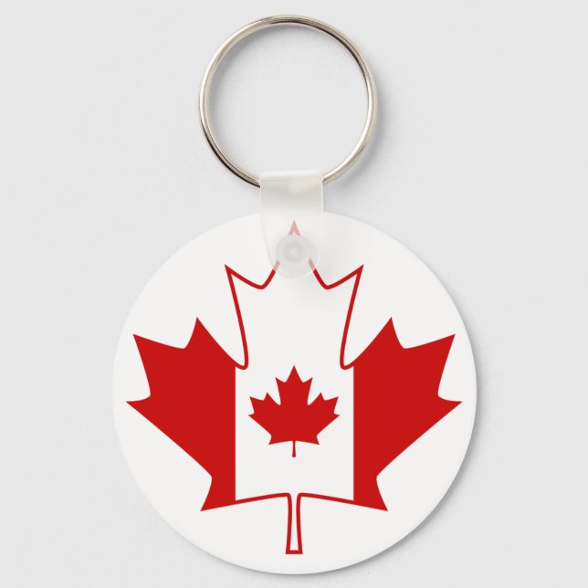 Canada Flag in Maple Leaf - White Keychain (Front)