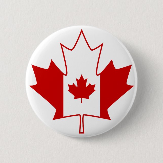 Canada Flag in Maple Leaf - White Pinback Button (Front)