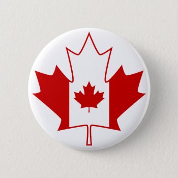 Canada Flag In Maple Leaf - White Pinback Button by fireflidesigns at Zazzle