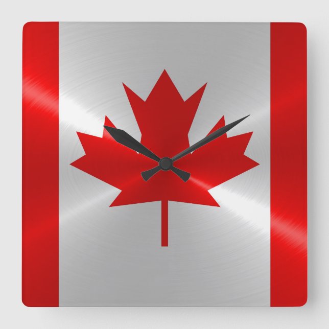 Canada Flag Metallic Metal Square Wall Clock (Front)