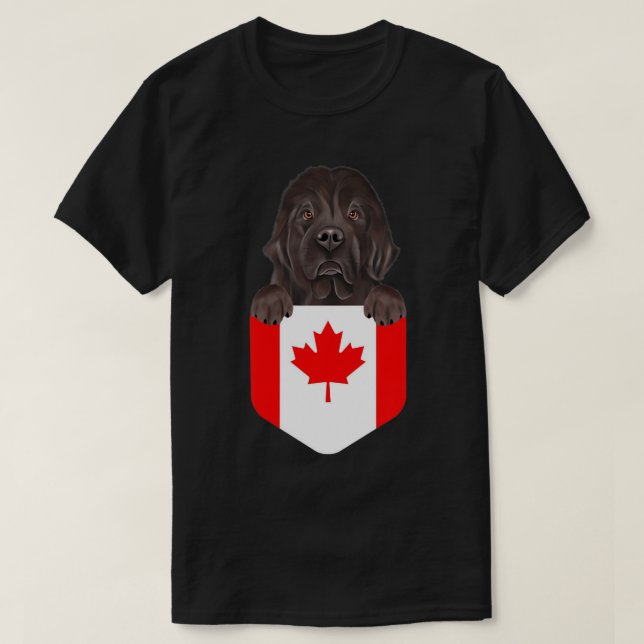 Canada Flag Newfoundland Dog In Pocket T-Shirt (Design Front)