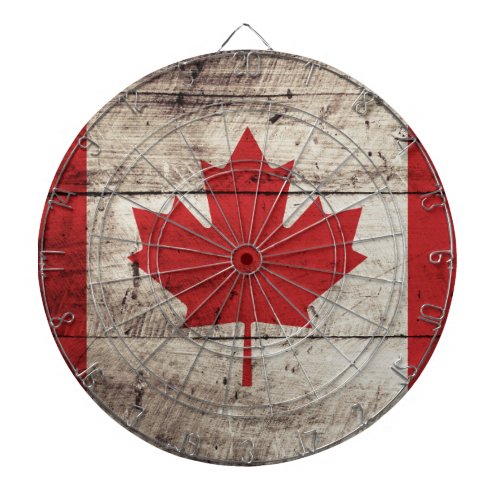 Canada Flag on Old Wood Grain Dartboard