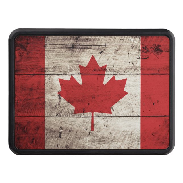Canada Flag on Old Wood Grain Hitch Cover (Front)