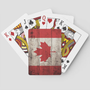 Canada Flag on Old Wood Grain Poker Cards