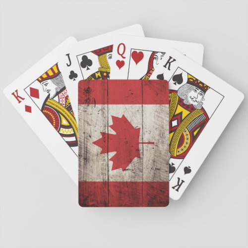 Canada Flag on Old Wood Grain Poker Cards