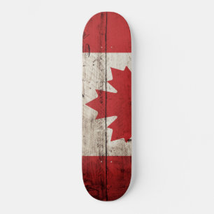 Canada Flag on Old Wood Grain Skateboard