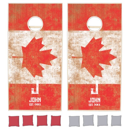 Canada Flag Personalized Name Monogram Wood Cornhole Set