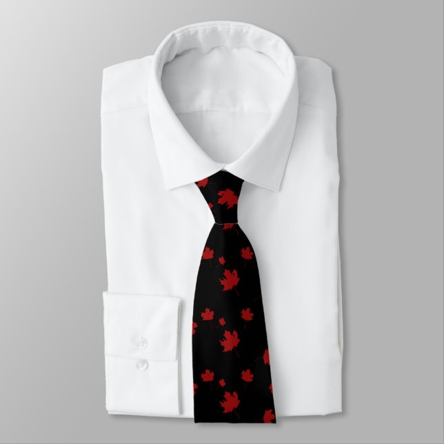 Canada  Flag red maple leaf black Tie (Tied)