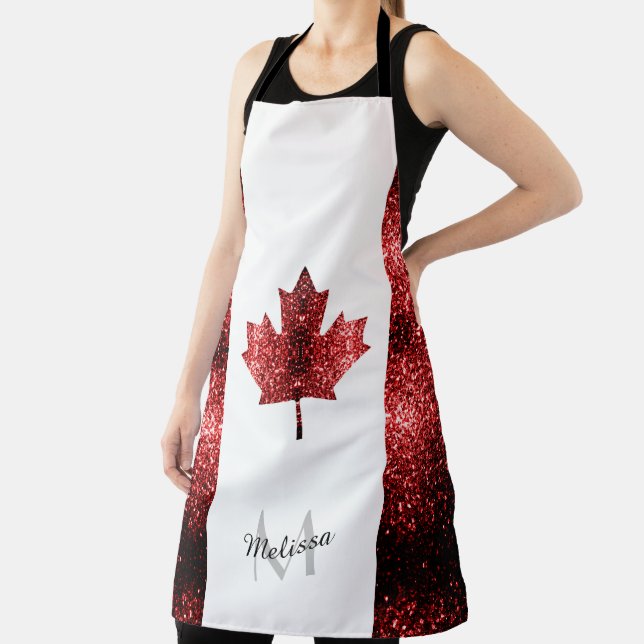 Canada flag red sparkles Monogram Apron (Insitu)