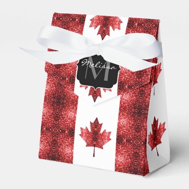 Canada flag red sparkles pattern Monogram Favor Boxes (Front Side)
