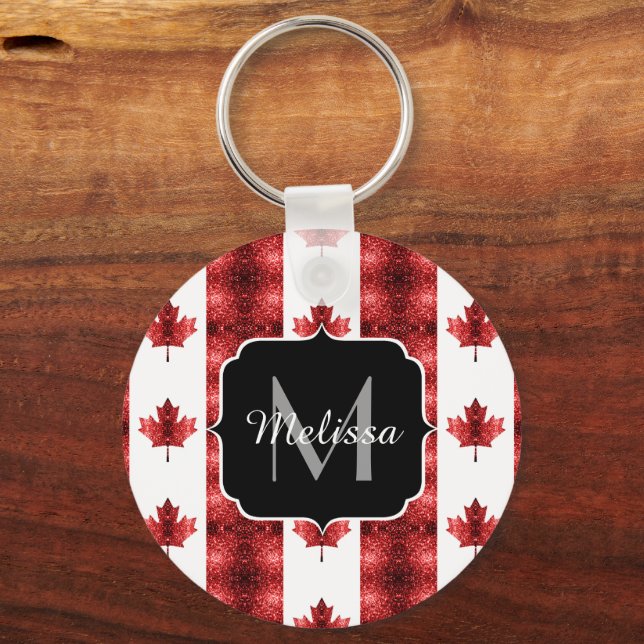 Canada flag red sparkles pattern Monogram Keychain (Front)