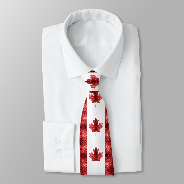 Canada flag red sparkles pattern tie (Tied)