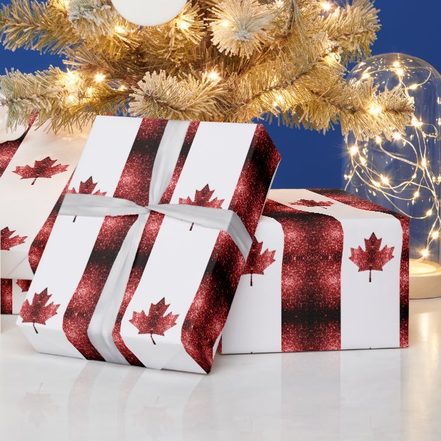 Canada flag red sparkles pattern wrapping paper (Holidays)