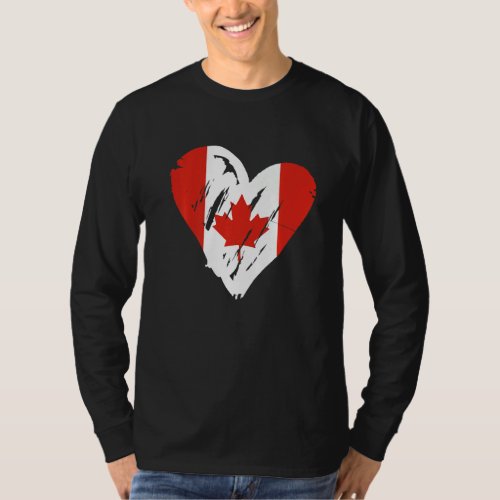 Canada Flag Retro Heart Canadian Maple Leaf T_Shirt