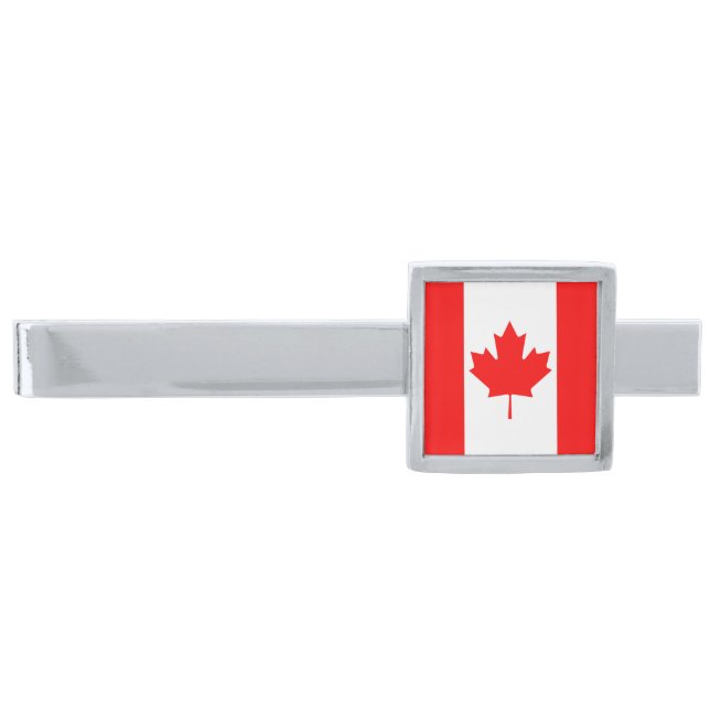 Canada Flag Silver Finish Tie Bar (Front)