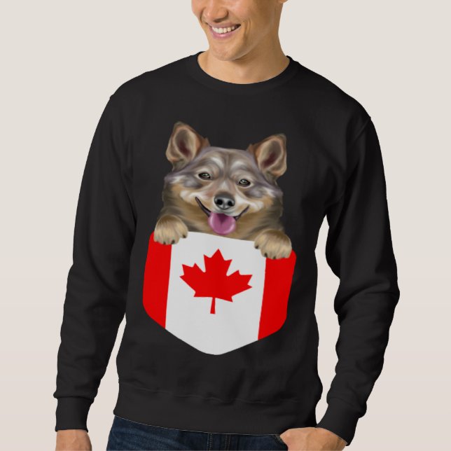 Canada Flag Swedish Vallhund Dog In Pocket Sweatshirt (Front)