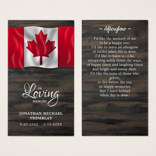 Canada Flag Sympathy Memorial Funeral Prayer Card