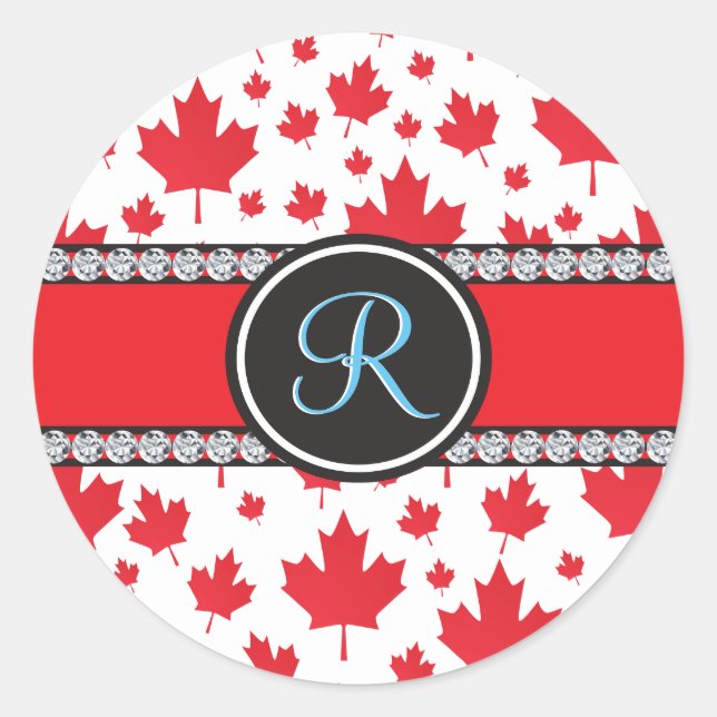 Canada Flag Unique Abstract Budget Monogram Classic Round Sticker (Front)