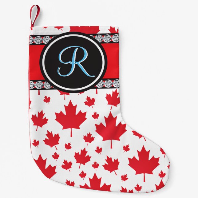 Canada Flag Unique Abstract Budget Monogram Small Christmas Stocking (Front)