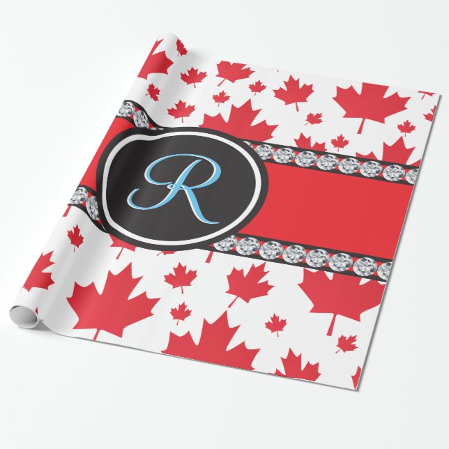 Canada Flag Unique Abstract Budget Monogram Wrapping Paper (Unrolled)