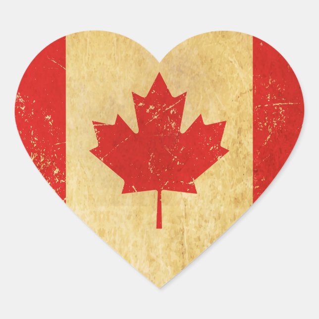 Canada Flag Vintage Design Heart Sticker (Front)