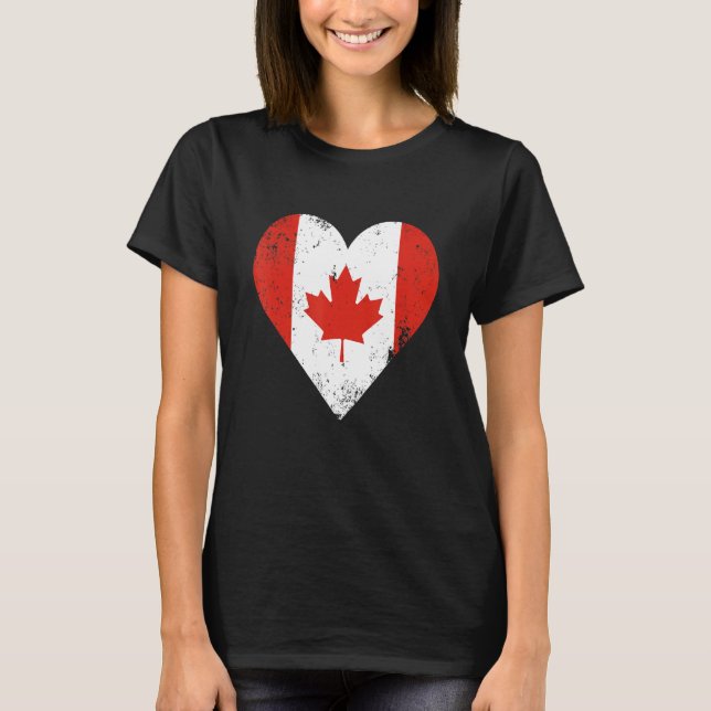 Canada Flag Vintage Heart Canadian Maple Leaf T-Shirt (Front)